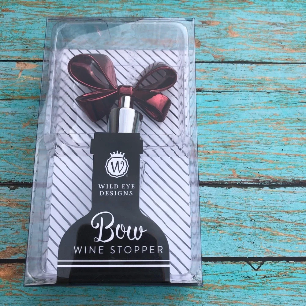 Wild Eye Designs dark red shiny bow wine oil stopper